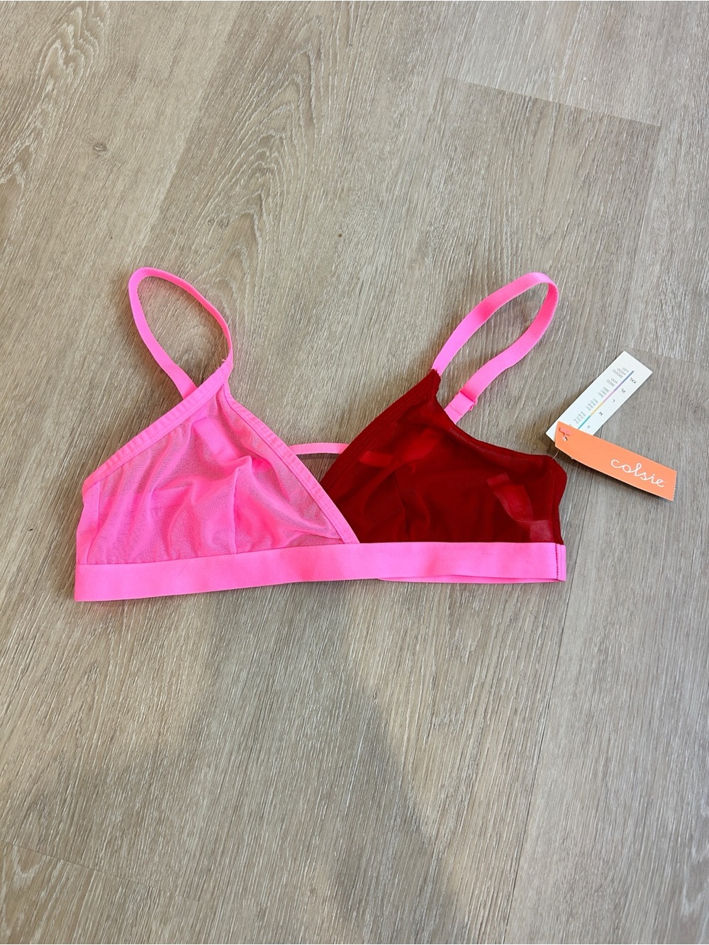 NWT Colsie Pink and Red Mesh Bralette Size Medium